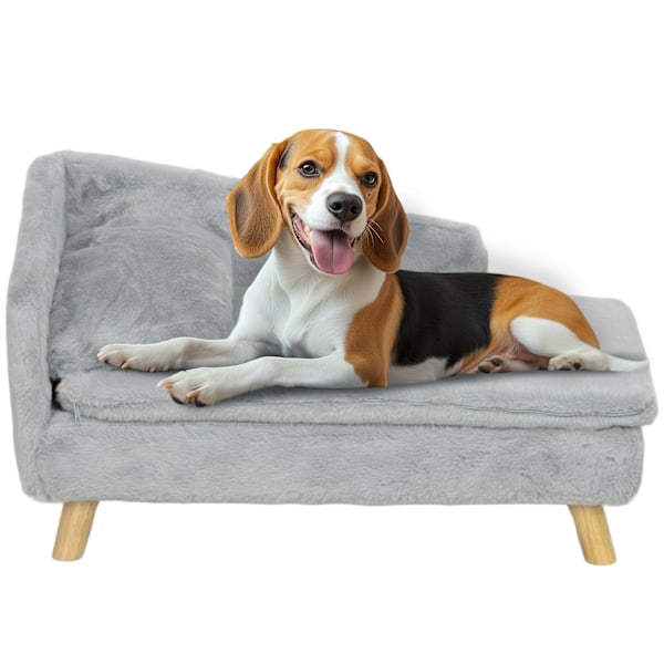Rootz Dog Sofa - Pet Couch - Caninsäte - Mjuk plyschkomfort - 70 x 42,5 x 38,5 cm grå