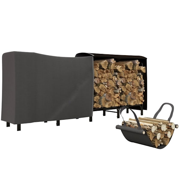 Rootz Brændestativ - Brændeholder - Træopbevaring - 0,67 m³ Kapacitet - 200 kg belastning - Oxford Polyester Cover - 240 cm x 36 cm x 99 cm