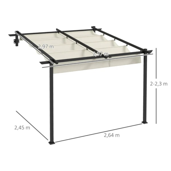 Rootz Garden Gazebo - Infällbart tak - Väggmonterad - Metallram - Stål - Polyester - Krämvit - 297L x 297W x 200/230H cm
