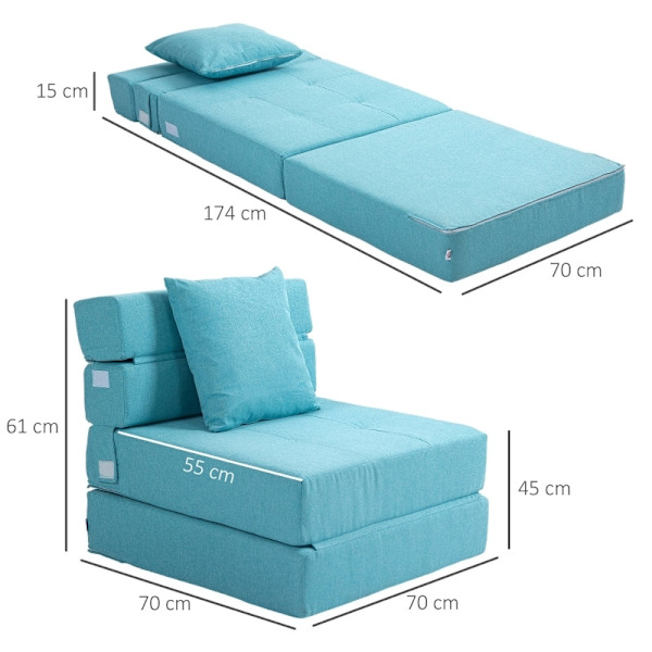 Sovstol Rootz - Avslappningsstol - Gästsäng - Snabb omvandling - Mångsidig användning - Exceptionell komfort - 70 cm x 70 cm x 61 cm (soffa) / 70 cm x