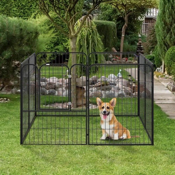 Rootz Pet lekhage - Outdoor Run Lekhage - Kanin Valp Cage - Hundpennor - Fällbart stängsel - Trädgård - Metal Hutch - Svart - 79 x 100 cm