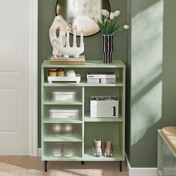 Rootz Moderne opbevaringsskab - Skænk - Entreskab - Kommode - MDF og metal med glas - Justerbar hylde - Skydedør - Stalddesign - 70 cm x 90 cm x 34 cm
