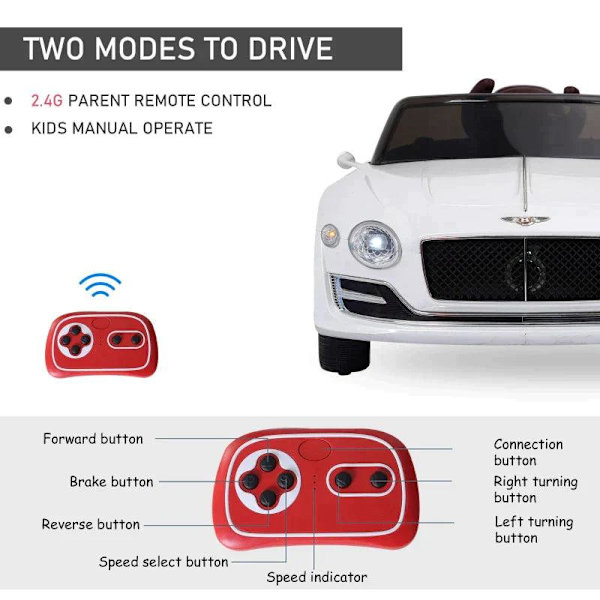 Rootz Elbil för barn - Bentley Gt - Remote Control - Vit - 108 X 60 X 43 Cm