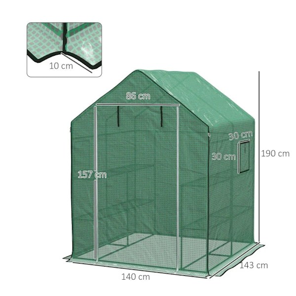 Rootz Drivhus - Cold Frame Drivhus - Film Drivhus - Rulledøre - UV-bestandig - Grøn - 140cm x 143cm x 190cm