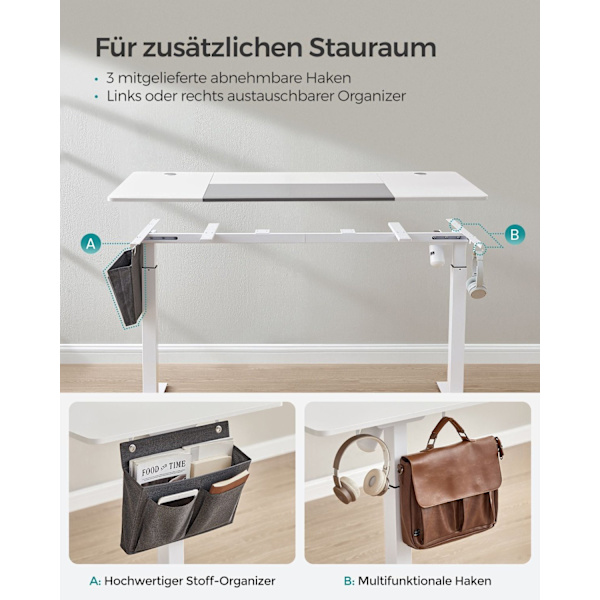 Rootz elektrisk stående skrivebord - Sit Stand Skrivebord - Justerbart skrivebord - Spånplade og stål - 70cm x 160cm x (72-120)cm - White-Dove Grey