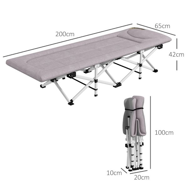 Rootz Camp Bed - Utomhussovsäng - Bärbar campingsäng - Stöder 200 kg - Integrerad kudde - Organization Bag - 200L x 65W x 42H cm - Stålram
