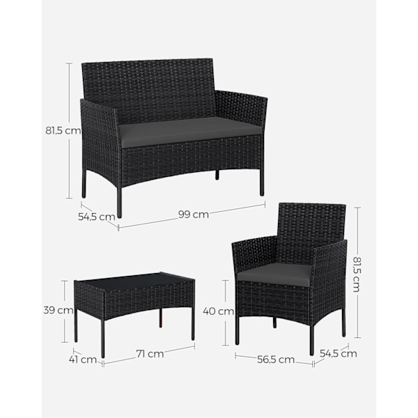 Rootz 4-delt udendørs møbelsæt - Terrassestol - Rattan Sofa - Bord af hærdet glas - VFT hynder - Galvaniseret metalstel - Brun Taupe - 30 kg - 99 cm x
