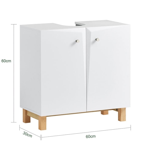 Rootz Underskab til vask - Badeværelsesskab - Opbevaring under vask - Justerbar hylde - Tippsikring - MDF-konstruktion - 60 cm x 60 cm x 30 cm