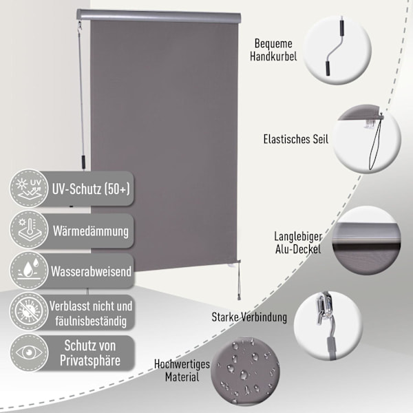 Rootz Rullegardin med håndsving vindue - Grå - Aluminium, Polyester - 47,24 cm x cm x 78,74 cm