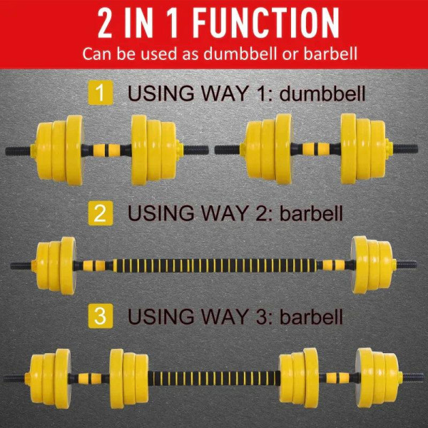 Rootz Skivstång & Hantel Set - 3-i-1 Hantel Set - Plate Bar - Clamp Rod - Hem - Gym - Gul/Svart