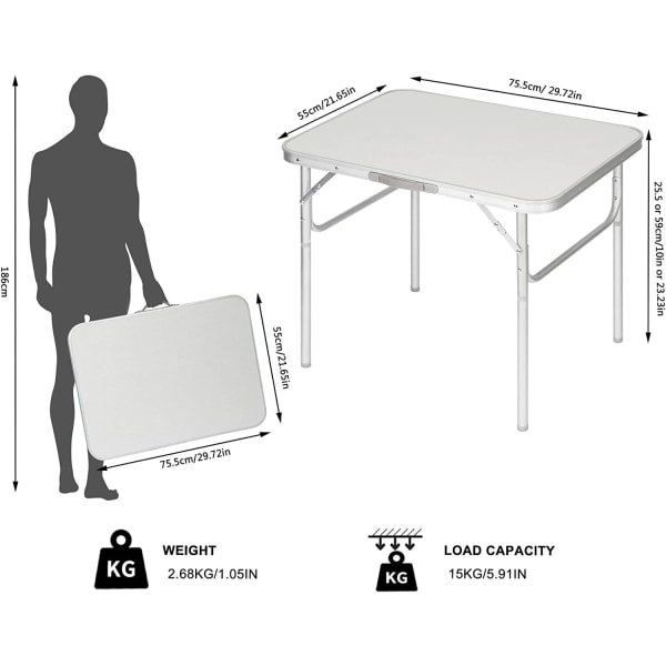 Rootz Ultimate Folding Camping Bordsæt - Justerbart picnicbord - Bærbart spisebord - Letvægtsdesign - Nem at bære - Ingen montering nødvendig - 55 cm