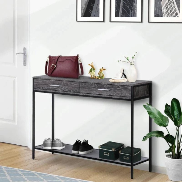 Rootz Console Table - Entrance Table - Side Table - Table - 2 Drawers - Grey - 120 x 30 x 81.5 cm