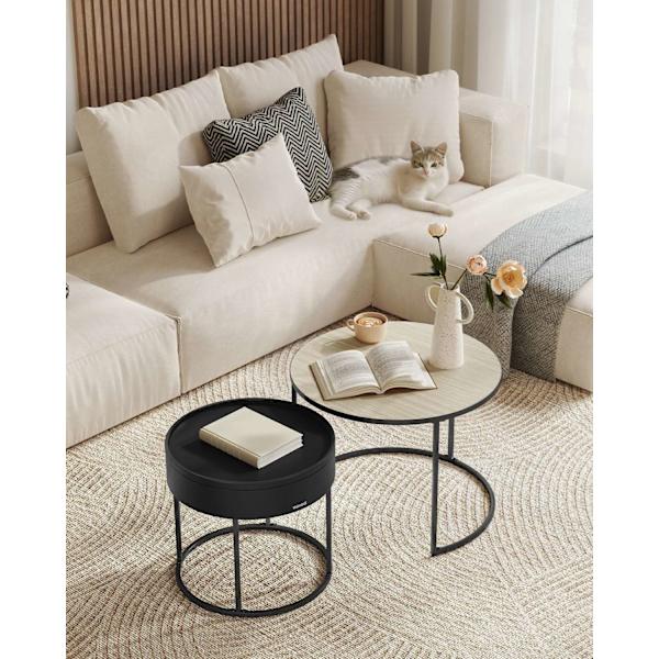 Rootz Runt Soffbord Set med 2 Naturligt Beige-Bläck Svart - Sidobord - Vardagsrumsmöbler - MDF - 60cm x 60cm x 45cm