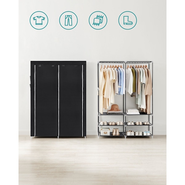Rootz Portable Black garderob - Garderobsarrangör - Klädförvaring - Stålram - Non-Woven Tyg - Plastkopplingar - 45cm x 127cm x 176cm - Lättvikt - Enke