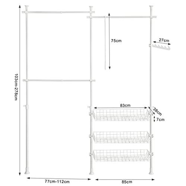 Rootz Teleskopgarderob Organizer-Hängande skena-Kläder Rack-Förvaringshyllor