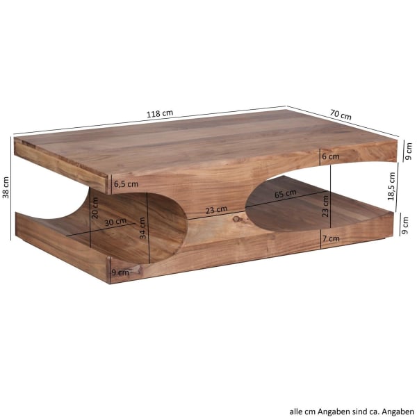 Rootz soffbord massivt trä Acacia 118 cm brett matsalsbord design mörkbrunt bord i lantlig stil