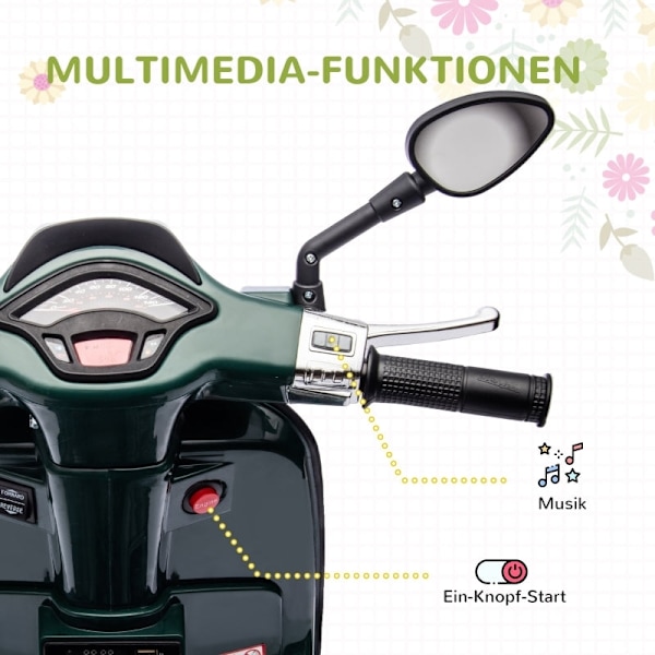 Rootz 6V Vespa sähkömoottoripyörä lapsille - Ajettava moottoripyörä - Harjoituspyörät - Ajovalot ja musiikki - Vakaa ja turvallinen - 107 cm x 47 cm x