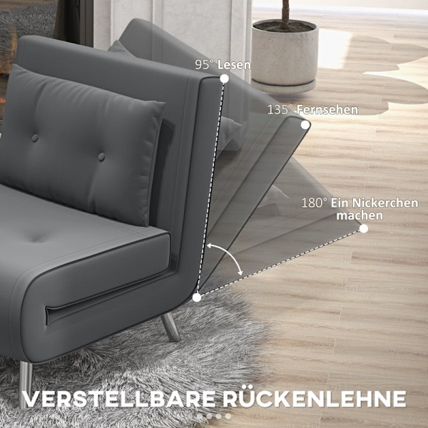 Rootz Convertible Recliner Bed - Lounge Chair - Enkelsäng - Andas sammetsöverdrag - Justerbart ryggstöd - Mörkgrå - 77L x 88W x 83H cm