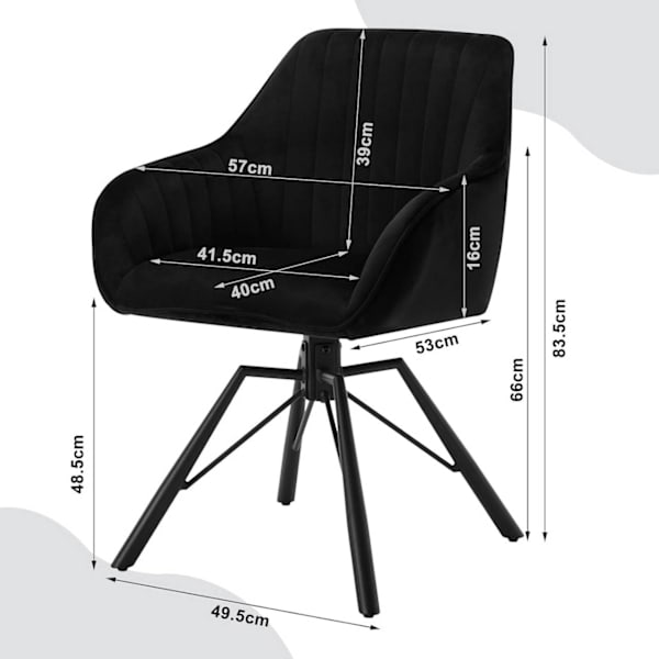 Rootz Roterende Spisestuestole Sæt med 2 - Fløjlslænestole - Drejestole - 360-graders rotation, Komfortable og robuste - 58 cm x 83,5 cm x 53,5 cm