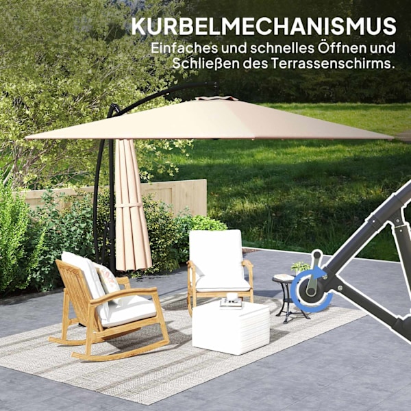 Rootz Khaki Offset Patio Parasol - balkongskärm - Utomhusparaply - UV -skydd 50+ - 295 cm x 250 cm x 235 cm - Vindbeständig
