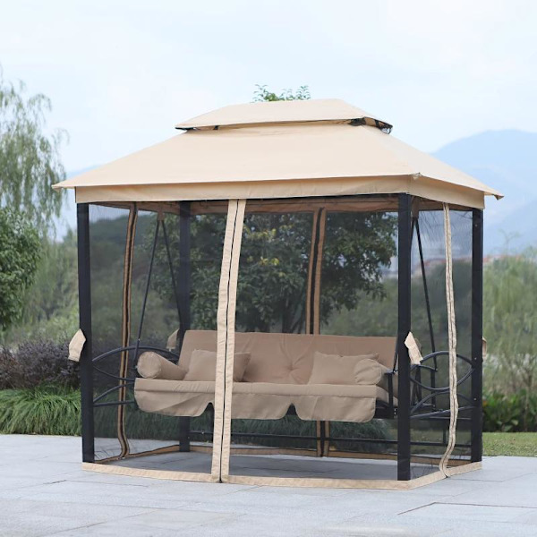 Rootz Hollywood Gynge - Havegynge - Gyngestol - 3-personers - Multifunktionel - Beige/Sort - L256 x B172 x H248 cm