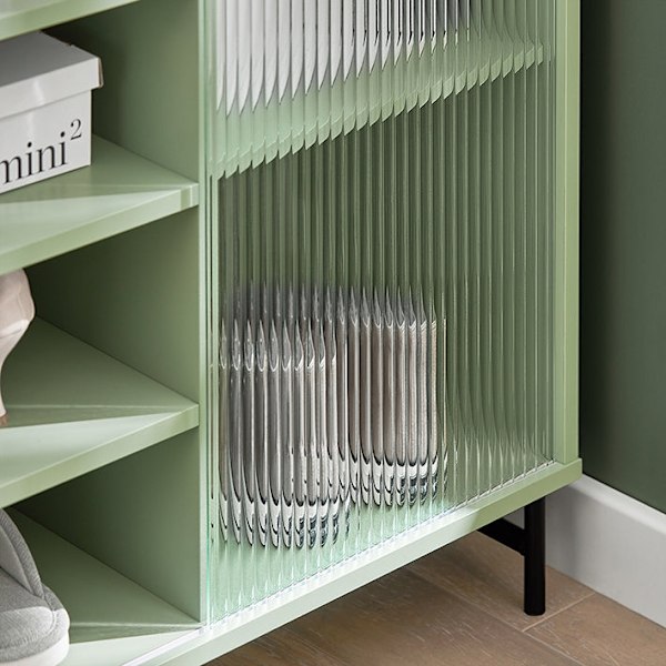 Rootz Moderne opbevaringsskab - Skænk - Entreskab - Kommode - MDF og metal med glas - Justerbar hylde - Skydedør - Stalddesign - 70 cm x 90 cm x 34 cm