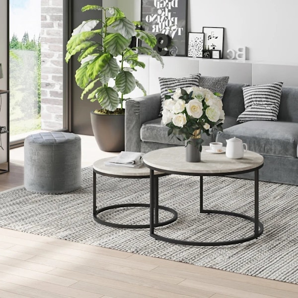 Rootz 2 Sofaborde - Sideborde - Industrielt design - Sengebord - MDF-Metal - Grå-Sort - 78,5 Cm X 78,5 Cm X 46,5 Cm