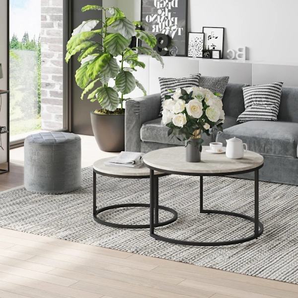 Rootz 2 Soffbord - Sidobord - Industriell design - Sängbord - MDF-metall - Grå-Svart - 78,5 Cm X 78,5 Cm X 46,5 Cm
