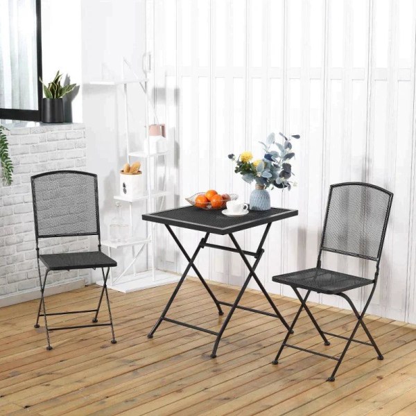 Rootz Bistro Set - Trädgårdssittplatser - Trädgårdsgruppsittplatser - Gruppsittplatser - 1 hopfällbart bord + 2 hopfällbara stolar - Metall - Grå