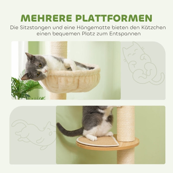 Rootz golv-till-tak kattträd - Katttorn - Skrapstolpe - Justerbar höjd - Trämaterial - 40cm x 40cm x 230-250cm