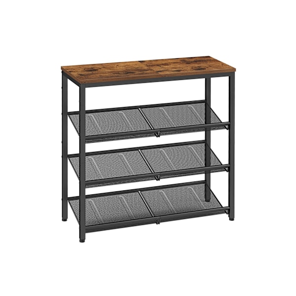Rootz Vintage brun-sort skostativ - Opbevaringsorganisering - Spånpladestål - 30cm x 75cm x 73cm - Heavy Duty - Nem montering - Pladsbesparende