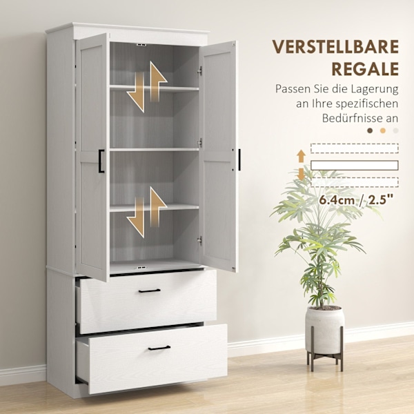 Rootz Fritstående køkkenskab - Pantry Storage - Stue Cabinet - Justerbare hylder - 75W x 39d x 178H cm