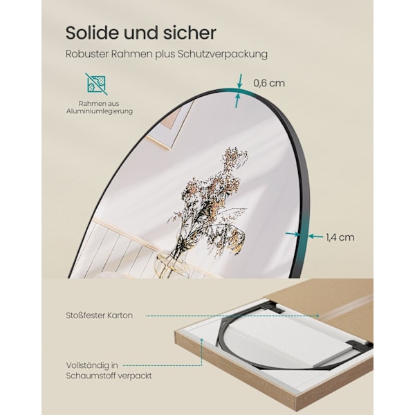 Rootz helkroppsspegel - Golvspegel - Stående spegel - Härdat glas - Aluminiumlegering - 120 cm x 40 cm - Lättvikt 4,2 kg