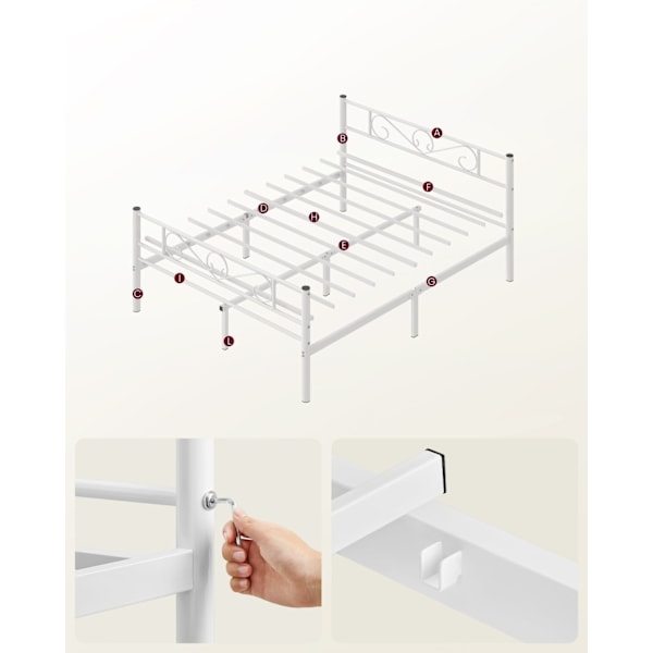 Rootz White Metal Sängram - King Size säng - Pulverlackerad ram - Heavy Duty - 207,6 cm x 161,8 cm x 86,4 cm