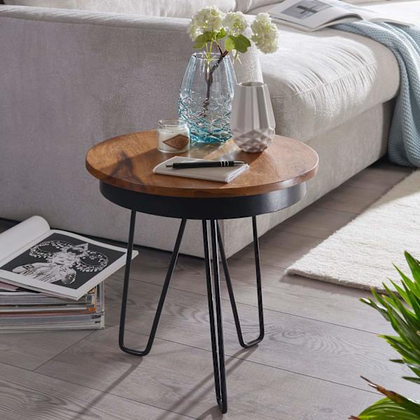 Rootz sidobord 43 x 45 x 43 cm Sheesham wood metall soffbord - Industriell stil Real Wood Bord Vardagsrum - Träbord Soffbord Metallben - Anstellisch D