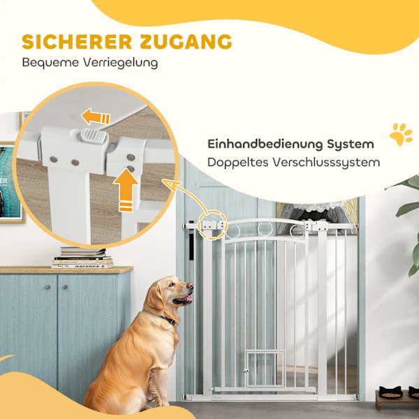 Rootz Justerbar Pet Gate - Stair Gate - Dog Gate - Secure Locking - 76-104W x 106H CM - Inkluderer kattedør