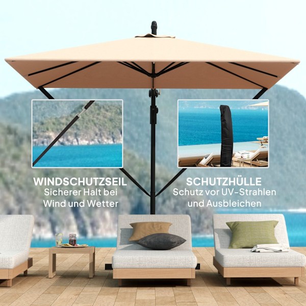 Rootz Khaki Offset Patio Parasol - balkongskärm - Utomhusparaply - UV -skydd 50+ - 295 cm x 250 cm x 235 cm - Vindbeständig