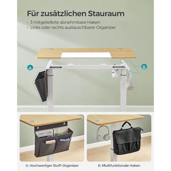 Rootz elektrisk skrivebord - Højdejusterbart bord - Motoriseret skrivebord - Spånpladestål - Pastelgul - Hvid - 60cm x 120cm x (72-120)cm