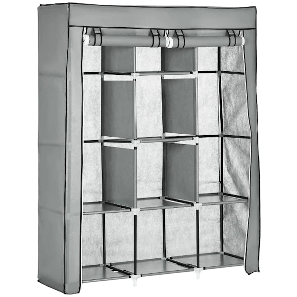 Rootz Förvaringsskåp - Tygskåp - Fibertyg - Tvättstuga - Förvaringslösning - 8 hyllor - 2 kläder - Skenor - Plast - Ljusgrå - 125L x 43W x 162,5H cm