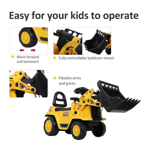 Rootz 3-i-1 Trettraktor - Ride-On Bulldozer Digger Traktor - Dravagn - Lek Bygglastbil - PP Plast - Gul - 80 cm x 26,5 cm x 39 cm