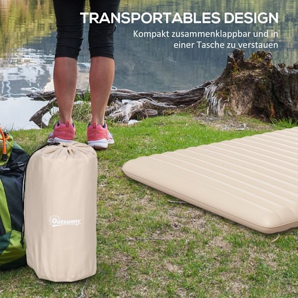 Rootz Camping luftmadras - Oppustelig seng - Udendørs liggeunderlag - Vandtæt polyester - Fodpumpe inkluderet - 195cm x 140cm x 10cm