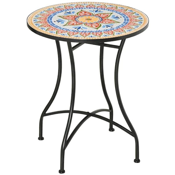 Rootz Puutarhapöytä - Mosaiikkipöytä - Pyöreä Bistropöytä - Sivupöytä Mosaic Top Keraaminen - Metalli - Punainen + Sininen + Valkoinen - Ø60 cm