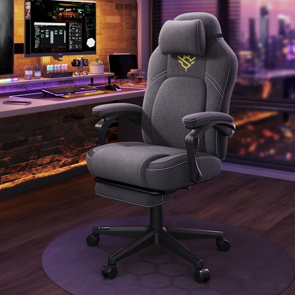 Rootz höjdjusterbar spelstol - Gamer Recliner - Ergonomisk säte - Footrest & Pillow - 70x70x (119-129) cm - grå
