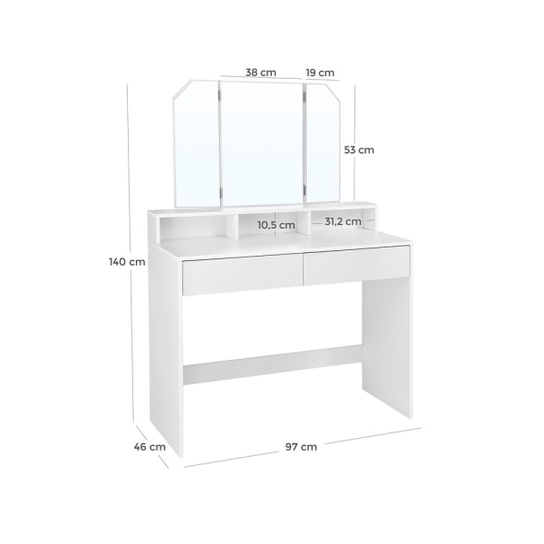 Rootz Sminkbord - Vikbar spegel och 2 lådor - Sminkbord med hyll