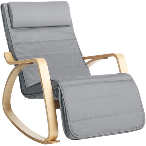 Rootz Gyngestol - Relax Chair - Armlæn - 5-vejs justerbar fodstøtte - Birketræ - Grå - Beige - 67 x 115 x 91 cm