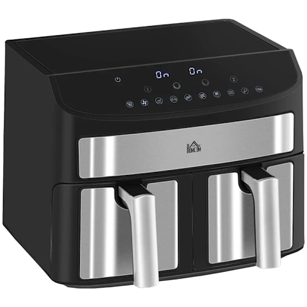 Rootz Hot Air Fryer - Multifunktionell Hot Air Fryer - 8 L Kapacitet - 2 korgar - 60 min tid - Silver + Svart - 38,8L x 36,3W x 31,1H cm