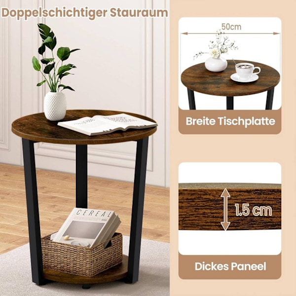 Rootz runt sidobord - Soffbord - Avslutsbord - 2 hyllor - Solid och robust - 50cm x 53cm x 50cm