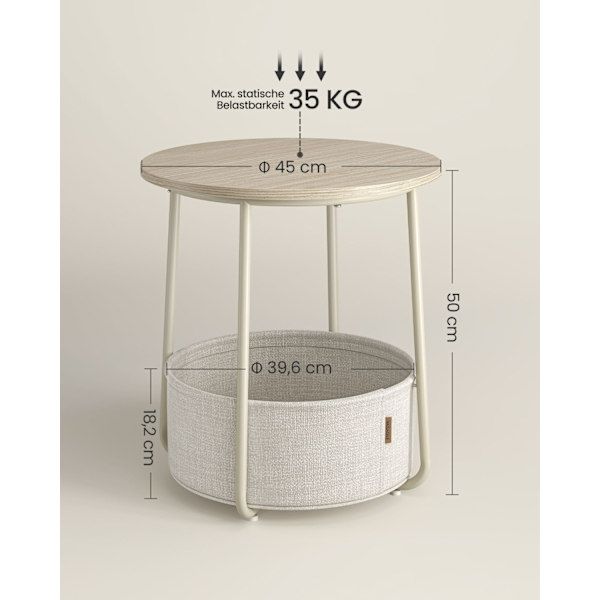 Rootz 3-delt sidebord - Beige bord - Spånplade stål polyester - Opbevaringskurv - Letvægts - Robust konstruktion - 45cm x 50cm x 50cm