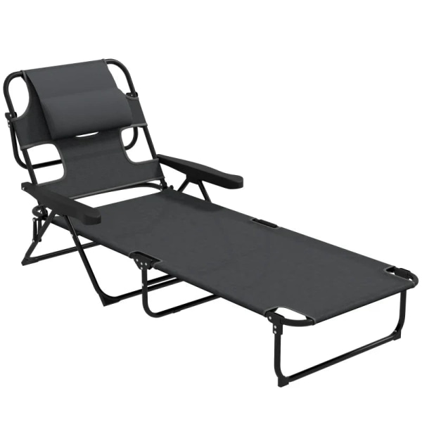 Rootz Garden Lounger - Solseng - Relax Lounger - Sammenklappelig - Vejrbestandig - Metalramme - Vandtæt - Mesh stof-polyester - Mørkegrå - 194cm x 72c