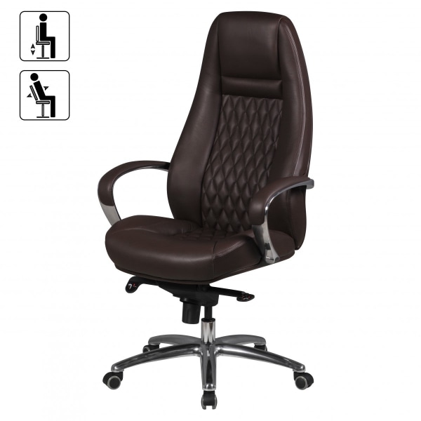 Rootz Executive Office Chair - Äkta läder - Vridbar skrivbordsstol - Ergonomisk design, Integrerat svankstöd, Multi-Block Rocker Mechanism - Brun & Si